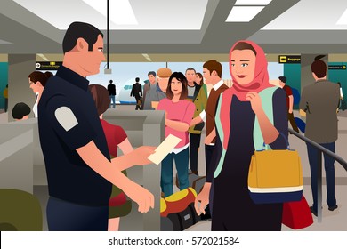 A vector illustration of People Being Checked by Custom in the Airport