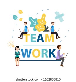 vector illustration people are building a business network on the internet. person with laptop. teamwork, promotion of business online, hard work marketing flat design vector