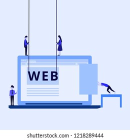 vector illustration people are building a business on the internet