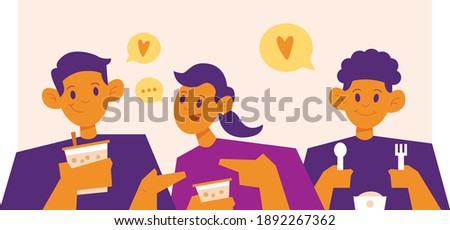Vector illustration of people in Cafe, Hangout, Bubble Drink, Ricebowl
