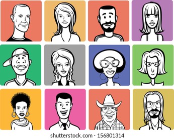 Vector illustration of people cartoon faces