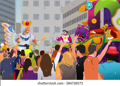 A vector illustration of People Celebrating Mardi Gras Festival