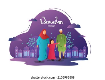 vector illustration of people celebrating Ramadan Kareem  of Islam religious holiday festival Eid Mubarak