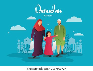 vector illustration of people celebrating Ramadan Kareem  of Islam religious holiday festival Eid Mubarak