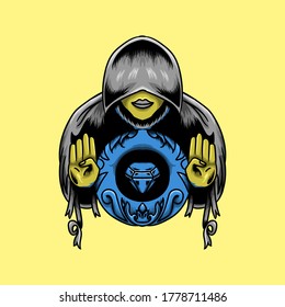 Vector illustration - people character hand stop , diamon blue effect vector template tattoo
