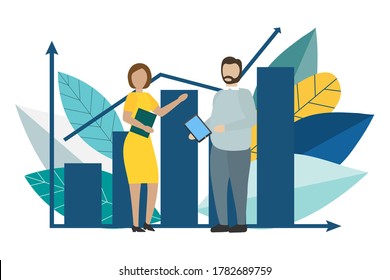 vector illustration people characters are thinking over an idea. prepare a business project start up. rise of the career to success, flat color icons, business analysis. business concept. EPS 10