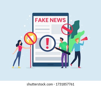 Vector illustration People check the news on the internet. Concept of spreading fake news, Hoax on the internet and social media. campaign to stop hoax and check the news. Vector in flat style