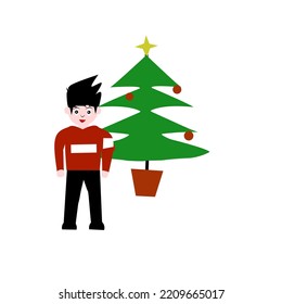 vector illustration of people with christmas tree