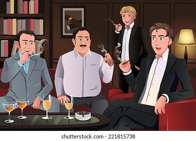 A Vector Illustration Of People In A Cigar Lounge