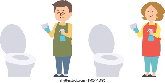 Vector illustration of people cleaning the toilet