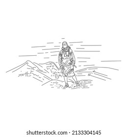 Vector illustration of people climbing the mountain