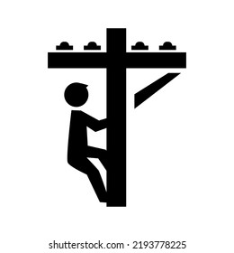 Vector illustration of people climbing power poles, electrician repairing electricity. Isolated on a blank background which can be edited and changed color