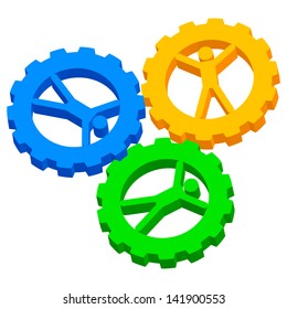 Vector illustration of people in cog-wheels icon