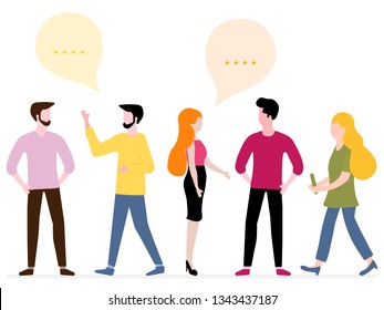 Vector illustration with people communicate with each other. Business people discuss and make decisions background. Social network. Group chat. Design for banner, poster or print.