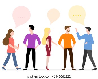 Vector illustration with people communicate with each other. Business people discuss and make decisions background. Social network. Group chat. Design for banner, poster or print.