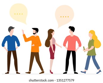 Vector illustration with people communicate with each other. Business people discuss and make decisions background. Social network. Group chat. Design for banner, poster or print.