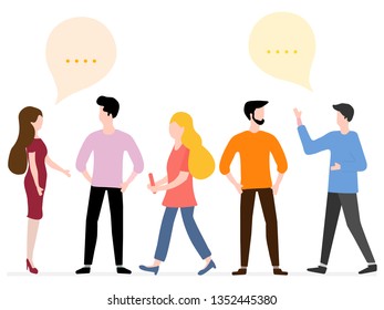 Vector illustration with people communicate with each other. Business people discuss and make decisions background. Social network. Group chat. Design for banner, poster or print.