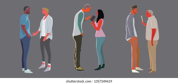 Vector illustration with people communicate with each other. Business people discuss and make decisionsSocial network. Group chat. Design for banner, poster or print. 