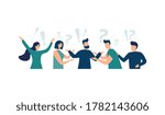 Vector illustration of people communicating in search of ideas, problem solving, use in web projects and applications. teamwork, brainstorming. Flat style isolated background