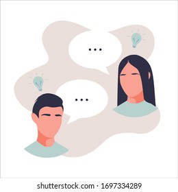 Ilustración vectorial de personas conectadas con trabajo, colaboración, conversación, intercambio de ideas