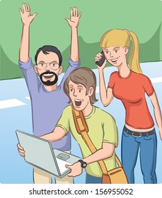 Vector illustration of people connecting. Easy-edit layered vector EPS10 file scalable to any size without quality loss. High resolution raster JPG file is included.