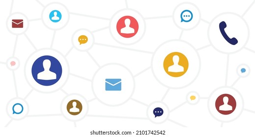 vector illustration of people contacting via email phone and messengers for relationship marketing and feedback