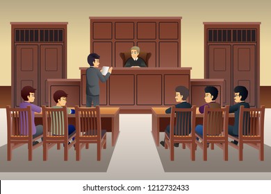 A vector illustration of People in Court Scene Illustration