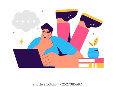 Vector Illustration of People Daydreaming, Imagining, and Fantasizing in Thought Bubbles in a Flat Style Cartoon Background