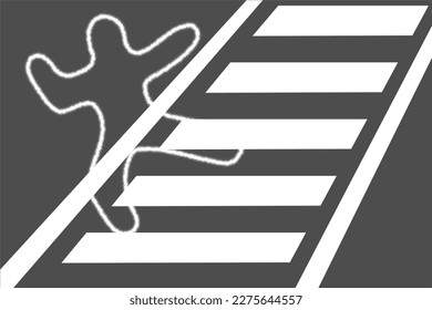 vector illustration of people death from car accident sign of body spray paint on cross walk asphalt road