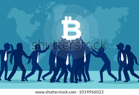Vector illustration of people desiring to get bitcoin trading and getting profit. 