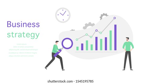 Vector illustration People Development Business strategy, profit growth planning, financial increase Research, statistics, marketing, study performance indicators, optimization, data analysis concept