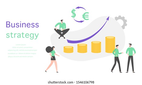Vector illustration People Development Business strategy, profit growth planning, financial increase Research, statistics, marketing, study performance indicators, optimization, data analysis concept