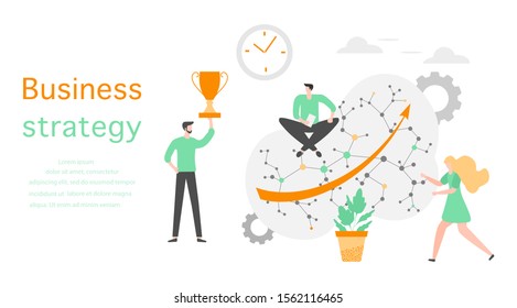 Vector illustration People Development Business strategy, profit growth planning, financial increase Research, statistics, marketing, study performance indicators, optimization, data analysis concept