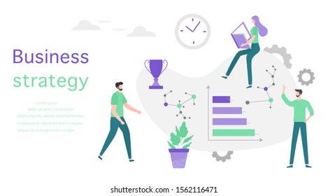 Vector illustration People Development Business strategy, profit growth planning, financial increase Research, statistics, marketing, study performance indicators, optimization, data analysis concept