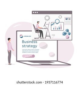 Vector illustration People Development Business strategy, profit growth planning, financial increase Research, statistics, marketing, study performance indicators, optimization, data analysis concept