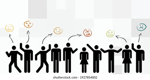 vector illustration of people with different emotions symbols for mood identification