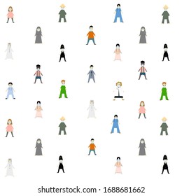 Vector illustration of people of different occupation and ethnic groups standing distance apart concept of social distancing to control virus spreading during coronavirus pandemic 