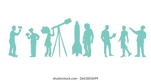 Ilustración vectorial de las personas de diferentes profesiones, silueta verde aislada