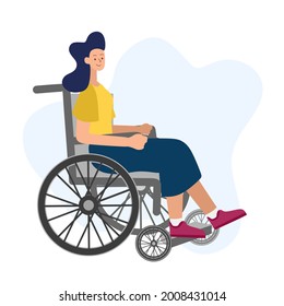 Vector illustration of people with disabilities in a cartoon style. Disabled girl in a wheelchair on a white background.