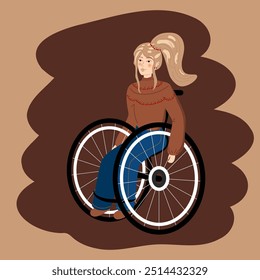 Vector illustration. People with disabilities. Girl in a wheelchair. Cartoon flat illustration. Personifying positivity and resilience.