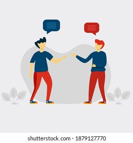 Vector illustration. people are discussing, People talk using speech bubble. Group of business people.  modern flat people character. Ideal for landing page, mobile app, motion