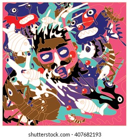Vector illustration people diving in the colorful corals