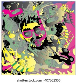 Vector illustration people diving in the colorful corals