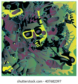 Vector illustration people diving in the colorful corals