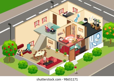 A vector illustration of people doing activities in their home