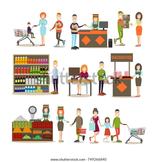 Vector Illustration People Doing Shopping Grocery Stock Vector (Royalty ...