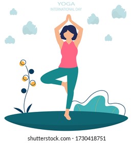 A vector illustration of people doing yoga pose on poster design for celebrating of International Yoga Day.