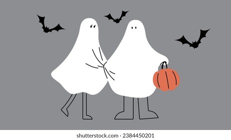 Vector illustration of people dressed up as ghosts
