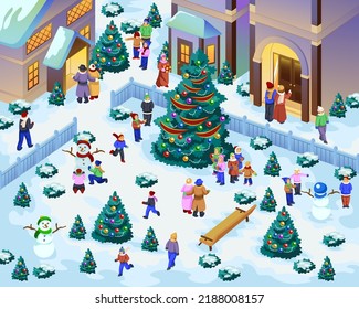 A vector illustration of People during WInter Scene