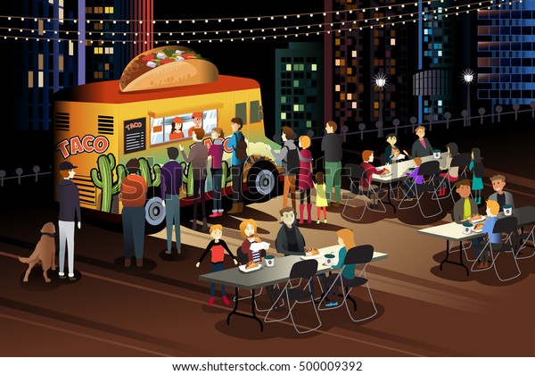 Download Vector Illustration People Eating Taco Taco Stock Vector (Royalty Free) 500009392